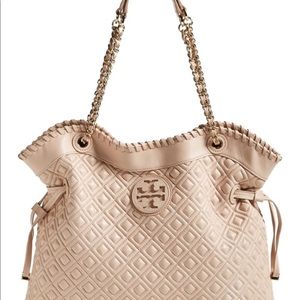 Tory Burch Marion Slouch Quilted Tote in Blush/Oak